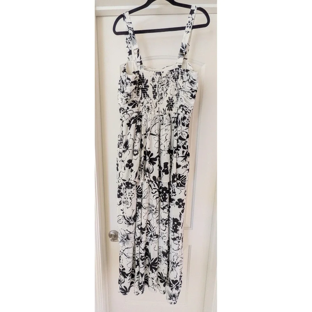 Abercrombie & Fitch Emerson Tiered Maxi Dress Black White Floral XL - NWT